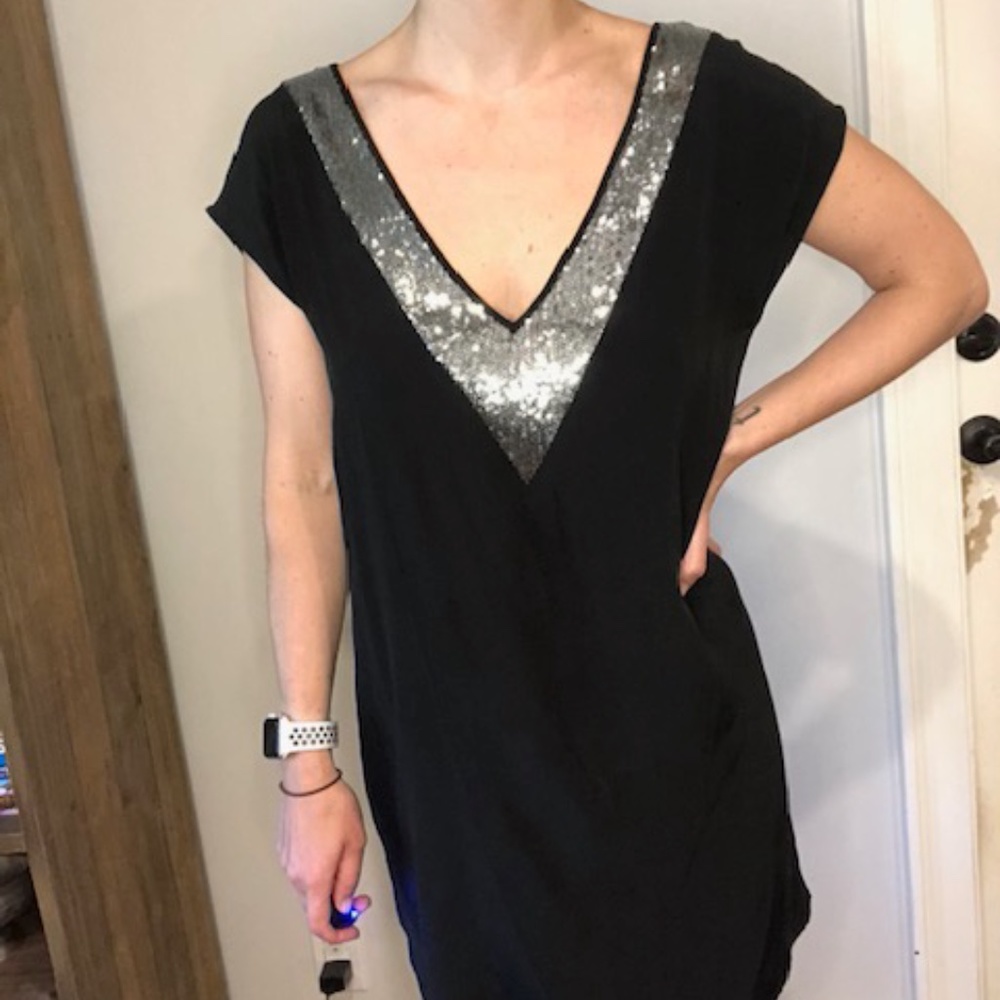 Black silk mini with sequin detail size small